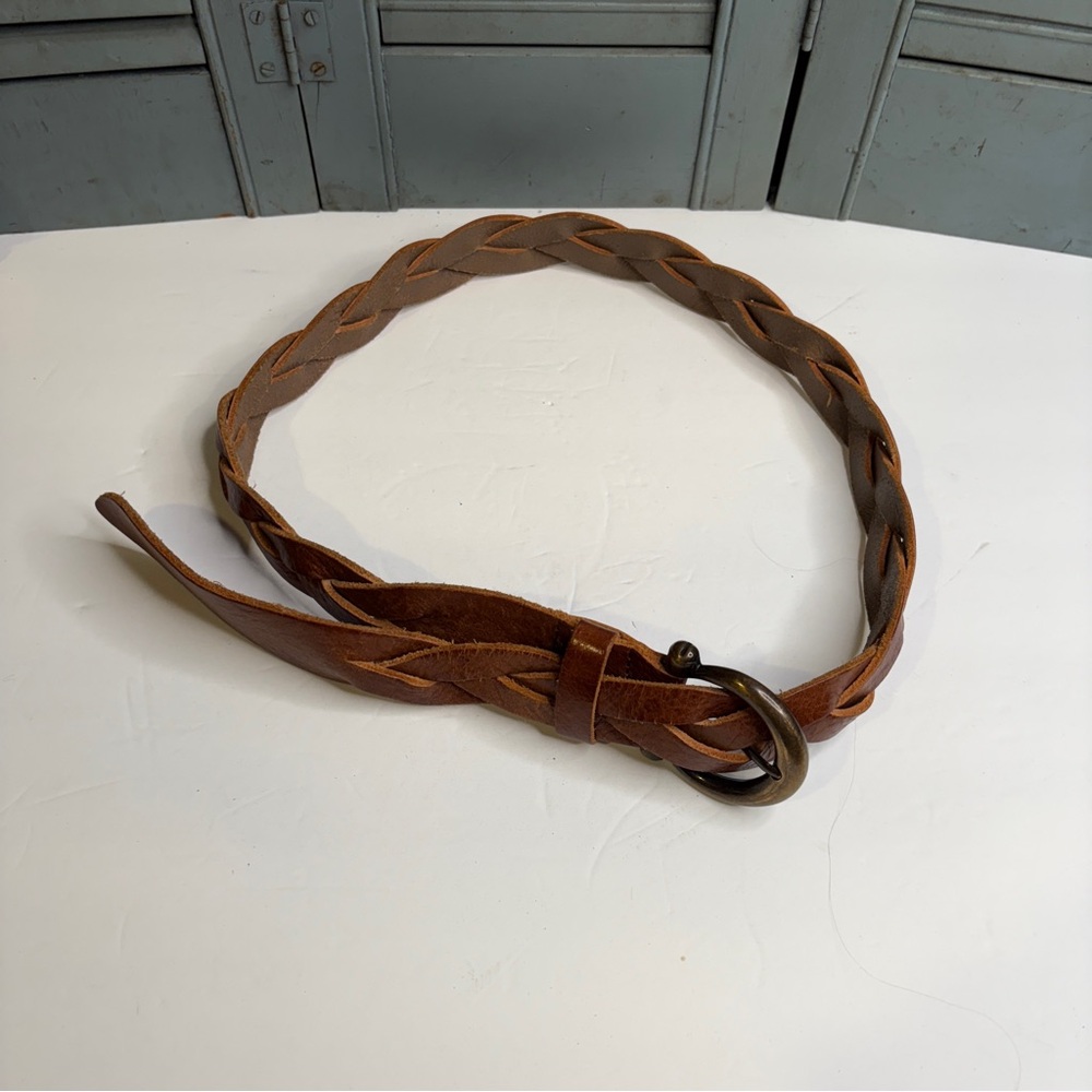 Trucco Leather Braided 1.25" Wide Brown Belt Brass Buckle Size Medium/Large